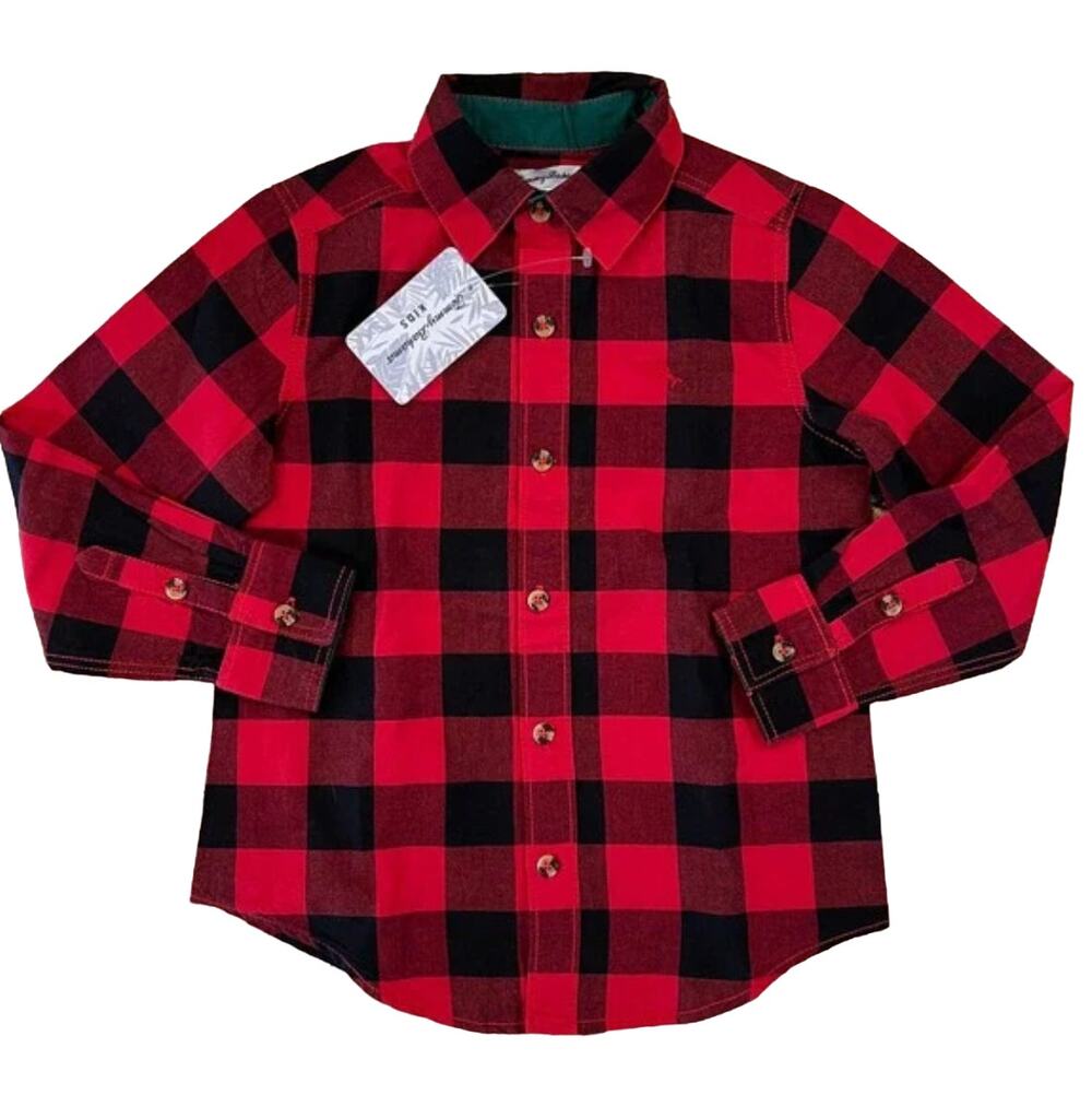 NWT Tommy Bahama Kids Red/Black Buffalo Plaid Button Shirt - XS (4)